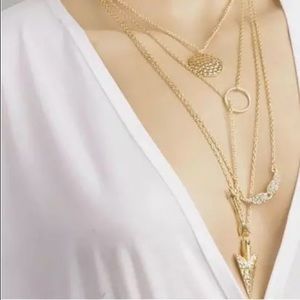 NEW Gold multilayer arrows and angel wing necklace